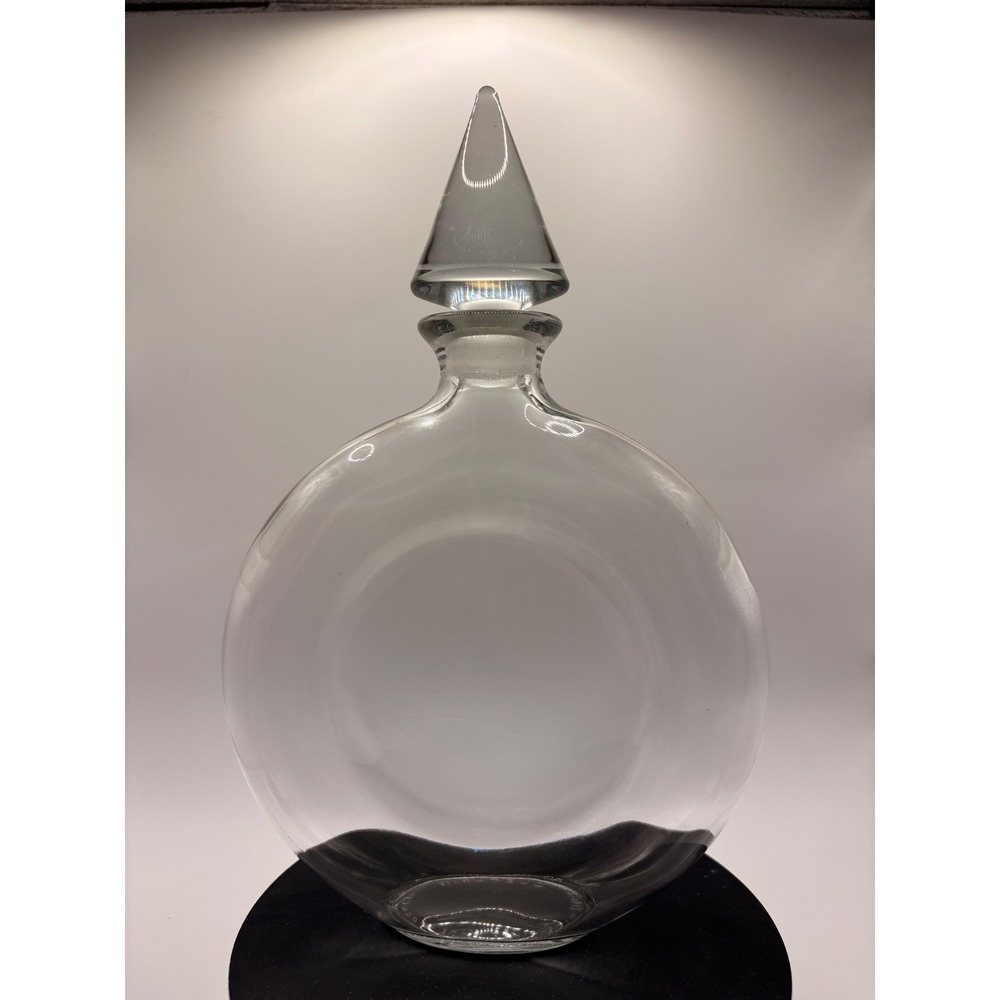 Vintage Clear Glass Round Decanter with Pointed Conical Stopper 10 Inch